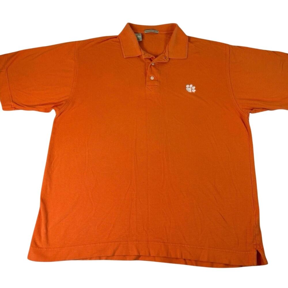 Cutter & Buck Clemson tigers orange polo mens Golf shirt sizeLg moisture wicking
